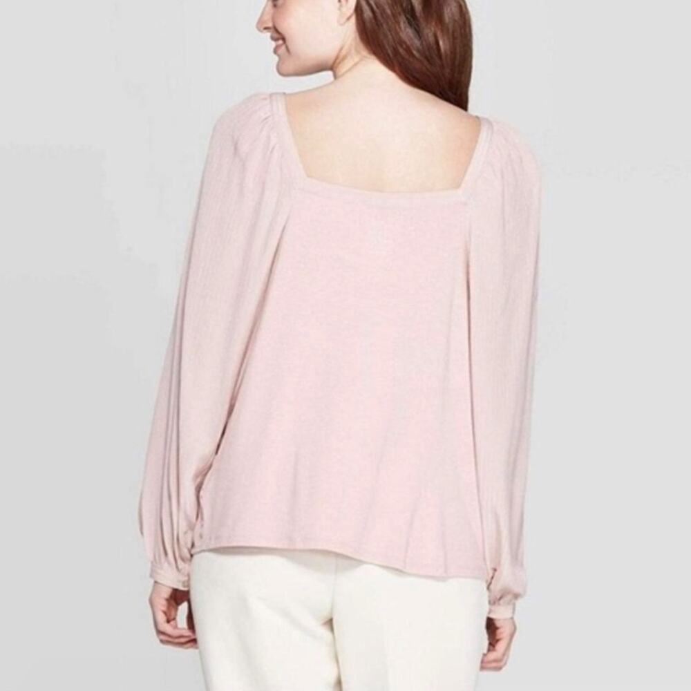 A New Day Lavender Mixed Media Bell Sleeve Square Neck Comfy Blouse Career PP23